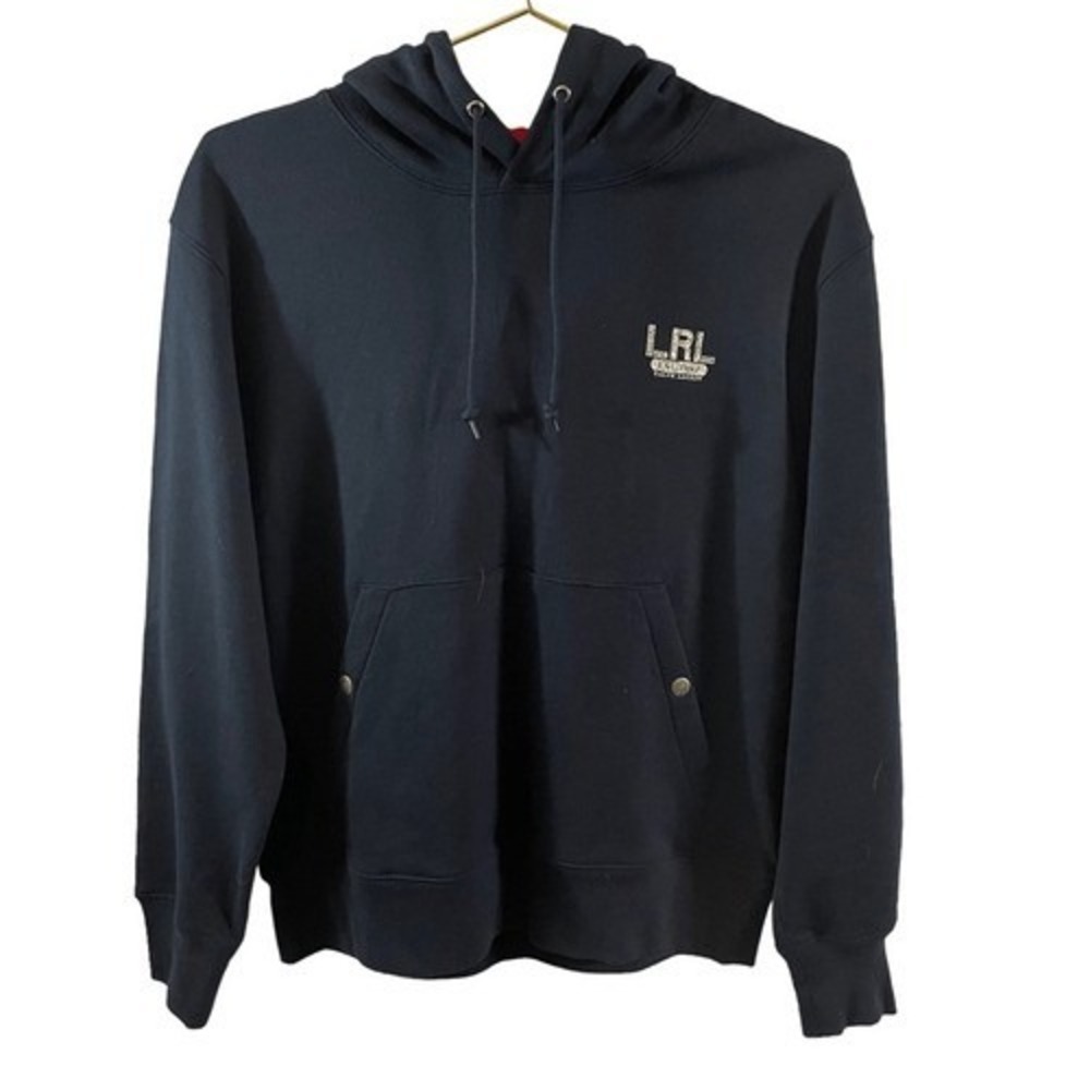 Lauren Ralph Lauren Womens Navy Blue Red Lined Back Zip Hoodie Sweatshirt Small